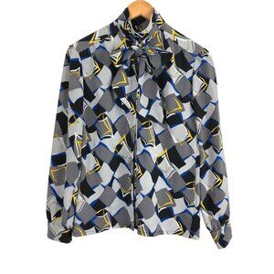 Vtg Country Sophisticates Pendleton Geometric Blouse Sz 8 Retro Tie Neck